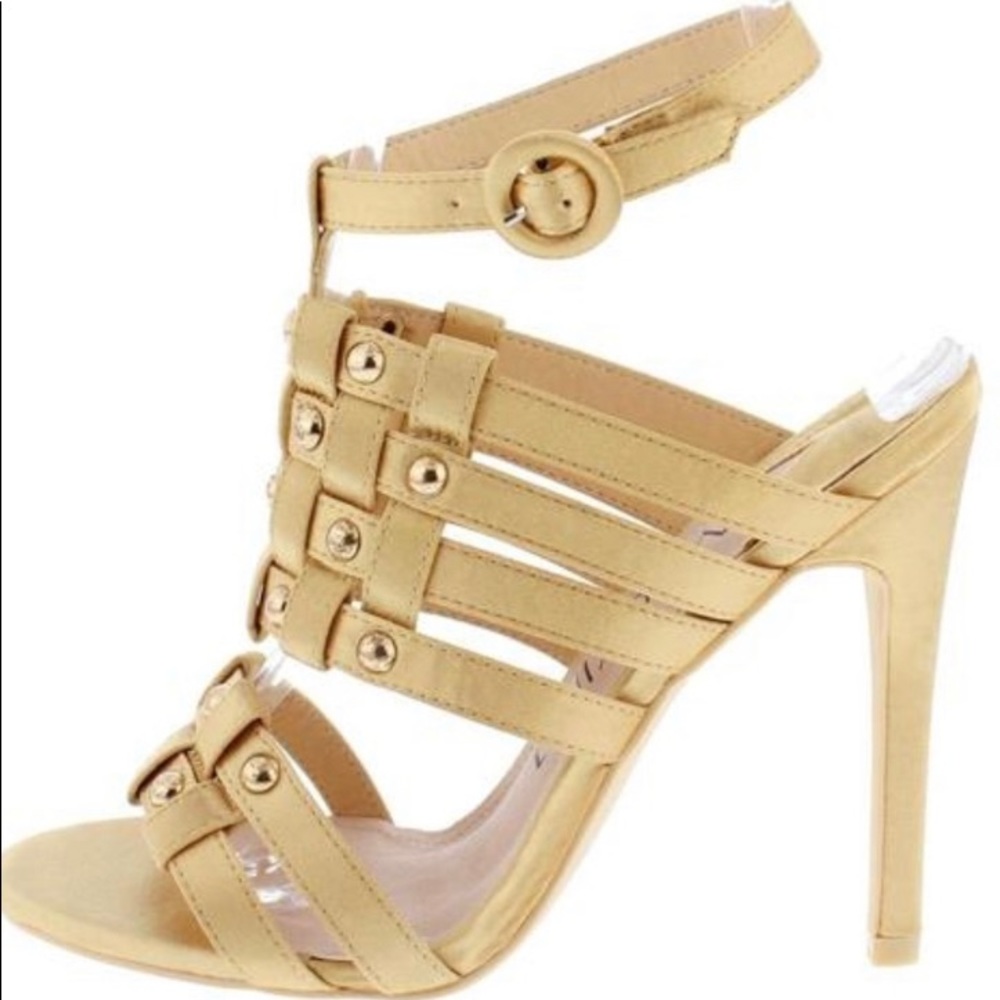 Metallic Open Toe Strappy Studs Heels - Picture 2 of 8